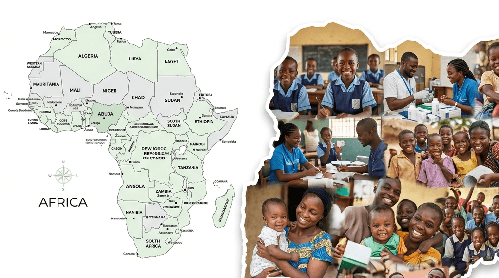 Humanitarian map of Africa with Nigeria collage